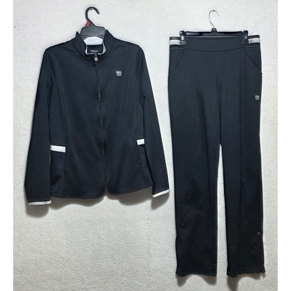 Wilson Women's Tennis Tracksuit Set Black White Full Zip Jacket Pants Large